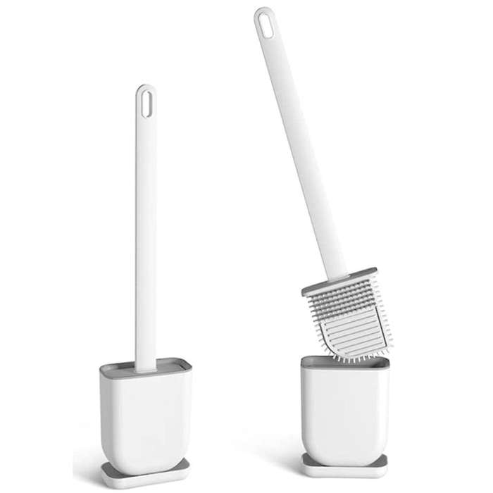 Toilet Brush, Silicone Toilet Brush with Holder Drip Tray Set(2 Pack)