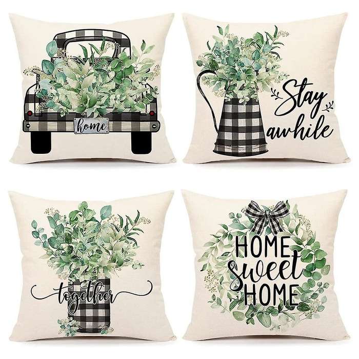 Buffalo Pillow Covers 18x18 Set Of 4 Eucalyptus Leaves Decorations