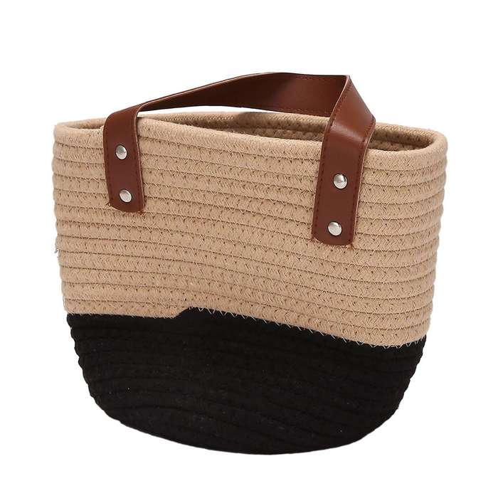Wall Hanging Cotton Rope Basket with Handle for Flower Plants,toys(l)