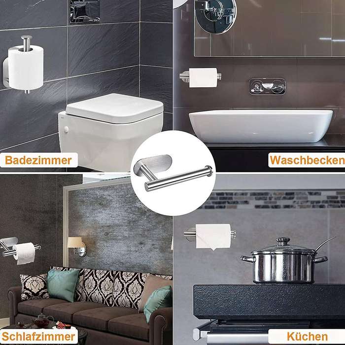 Toilet Paper Holder No Drilling Self-adhesive Stainless Steel Silver