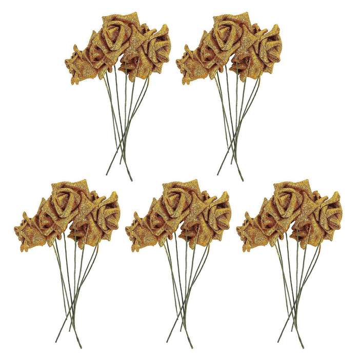 35pcs Foam Glitter Artificial Rose Decor, Gold