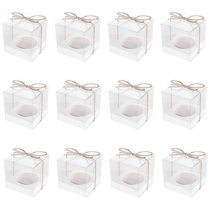 Transparent Cupcake Pvc Cake Box with Hemp Rope, 12 Pcs Cup Cake Box