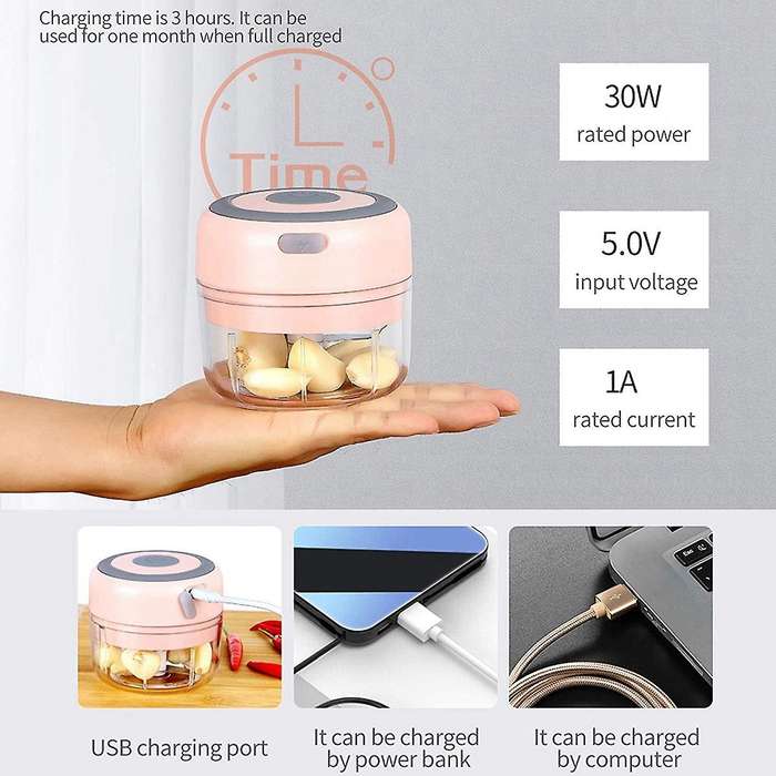 Electric Mini Garlic Chopper Slicer, Wireless Portable (pink)