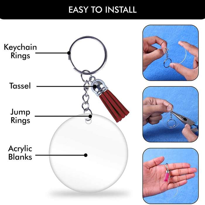 120 Pcs Acrylic Keychain Blanks Kit,circle Blanks,jump Rings