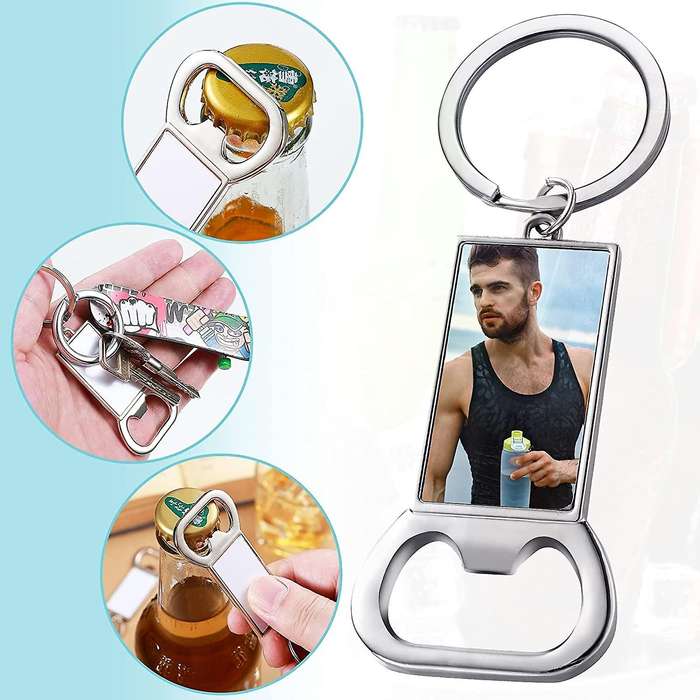 10pcs Sublimation Blanks Keychains Metal Bottle Opener Key Rings