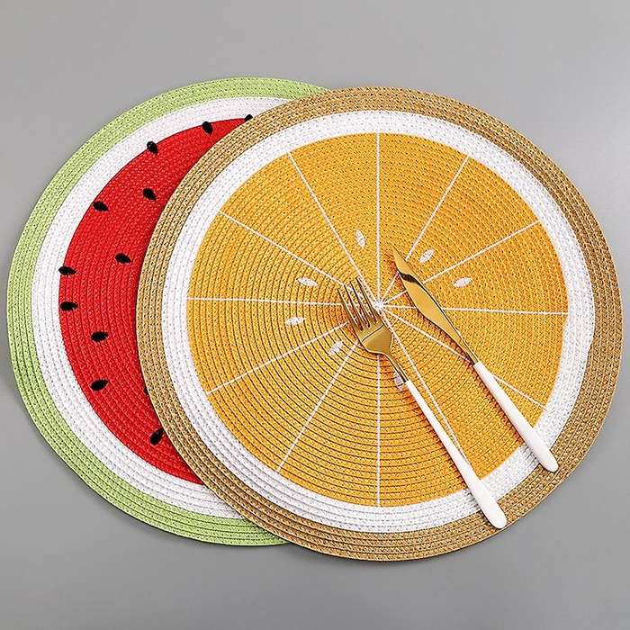 4 Pcs Pp Woven Round Placemat Mat Watermelon Lemon Drink Coasters