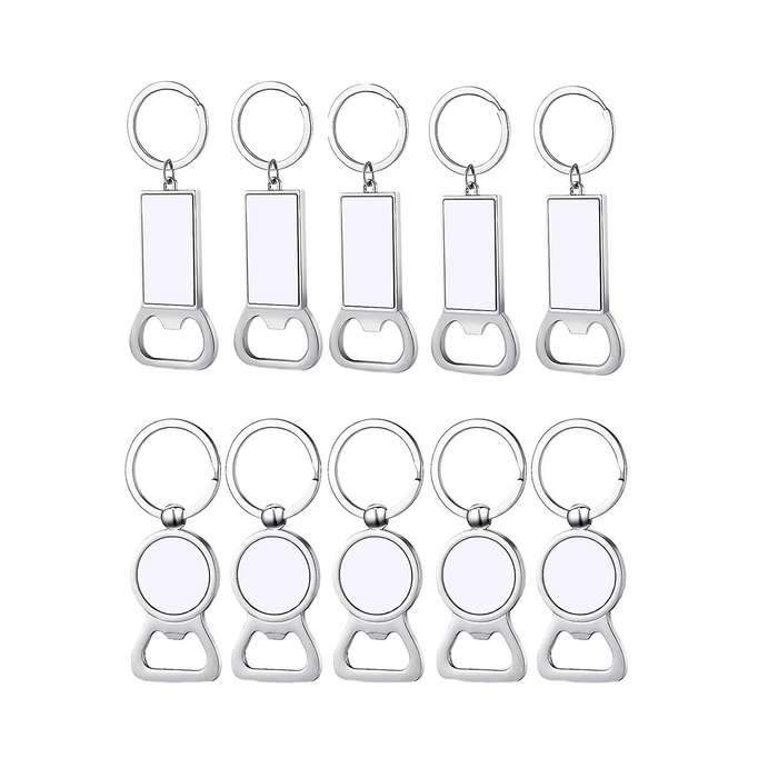 10 Pcs Metal Bottle Opener Key Ring Aluminum Heat Transfer Keychain