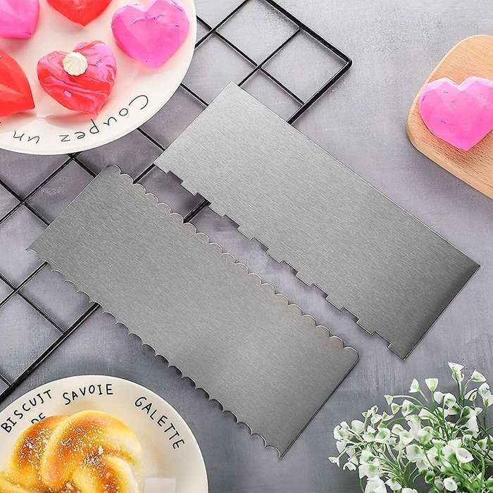 2pcs 9 Inch Cake Scraper Double Sided Patterned Edge Stripe Scraper
