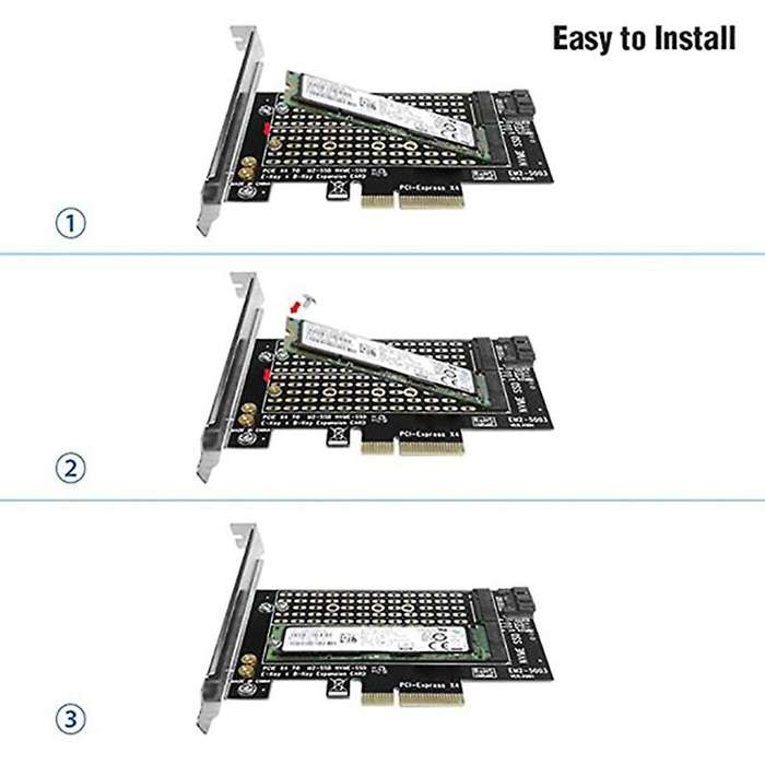 2pcs Pci-e X4 Adapter Card Support M-key Nvme B-key Sata Ssd