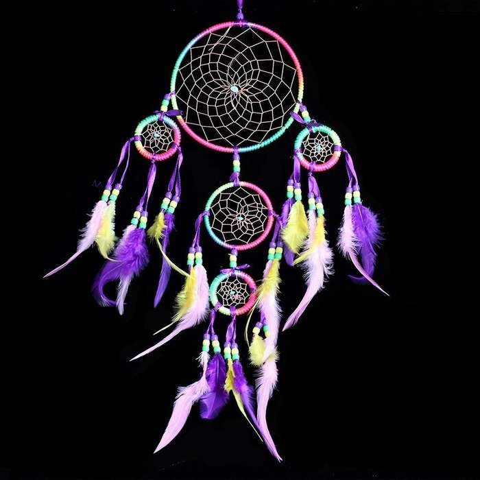 2x Dream Catcher Wall Hanging Decoration Colorful Feather Five Rings