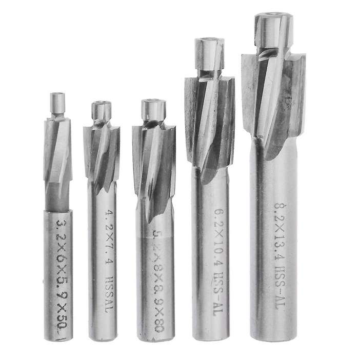 5pcs Hss Counterbore End Mill M3-m8 Pilot Slotting Tool