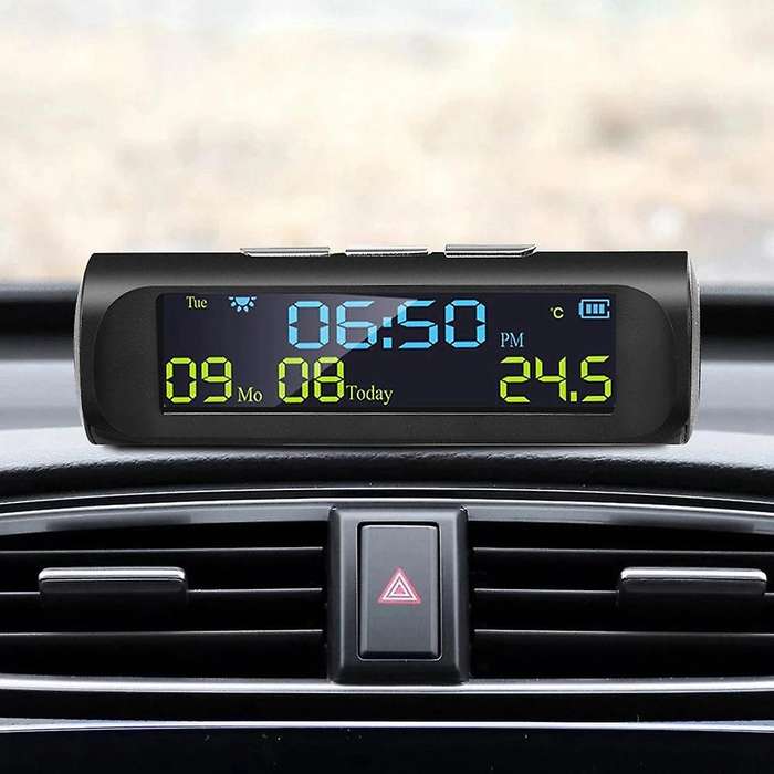 Car Solar Digital Clock for Outdoor Personal Car Part Decoration A
