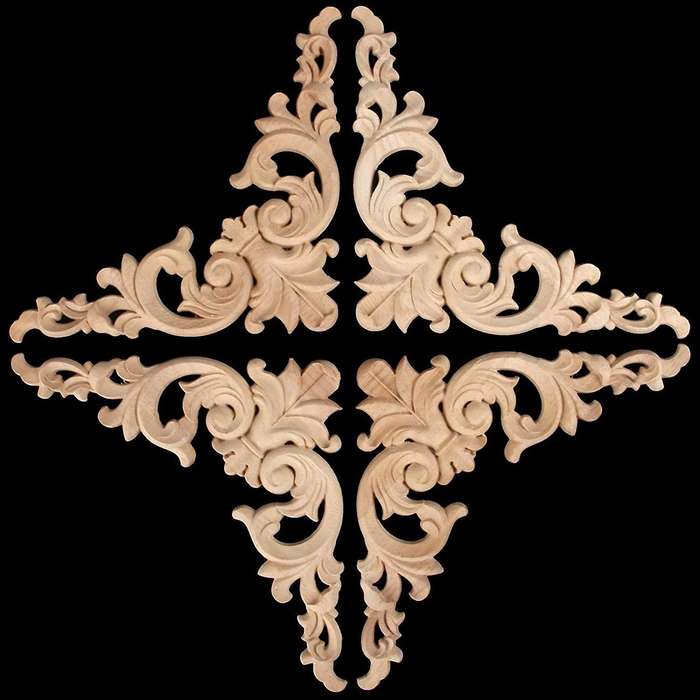 4pcs Wood Carved Mouldings Corner Onlay Applique Furniture Home Decor