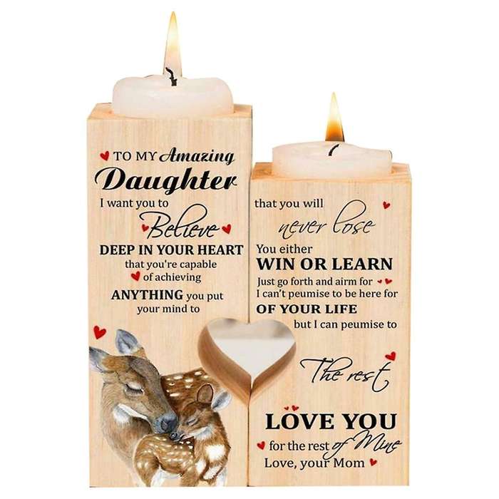 For Daughter Wooden Candle Holder Tea Light Decor Christmas Gift C