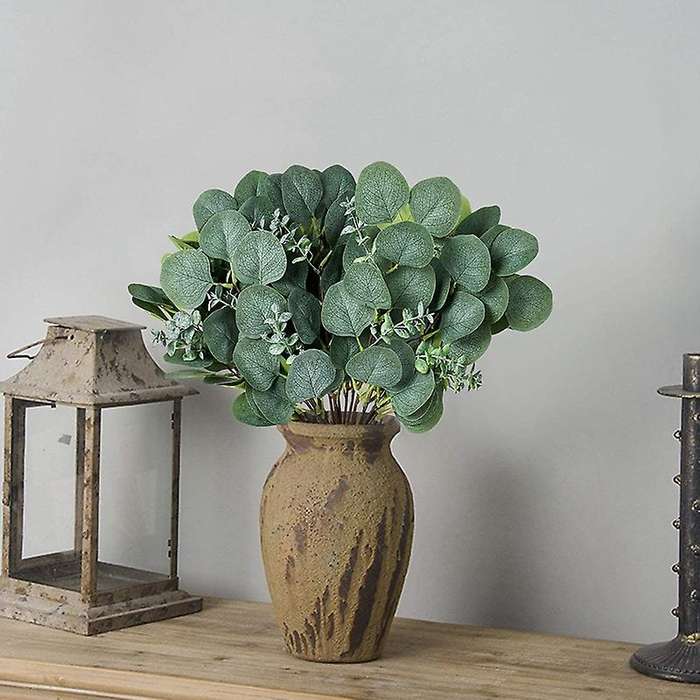 20 Pcs Artificial Silver Dollar Greenery Stems Silk Eucalyptus Leaves