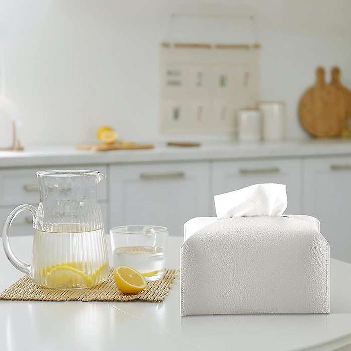 2pcs Pu Tissue Box, Square Tissue Holder for Vanity Countertop,white