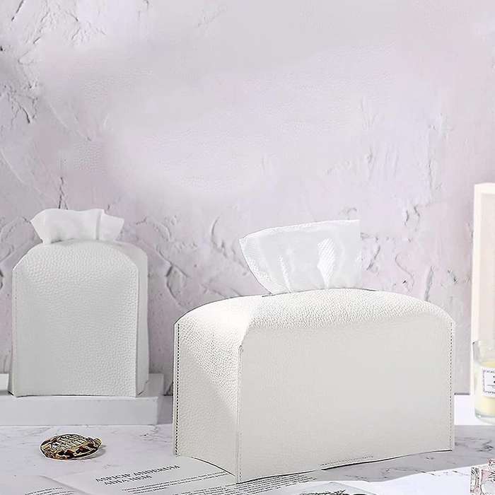 2pcs Pu Tissue Box, Square Tissue Holder for Vanity Countertop,white