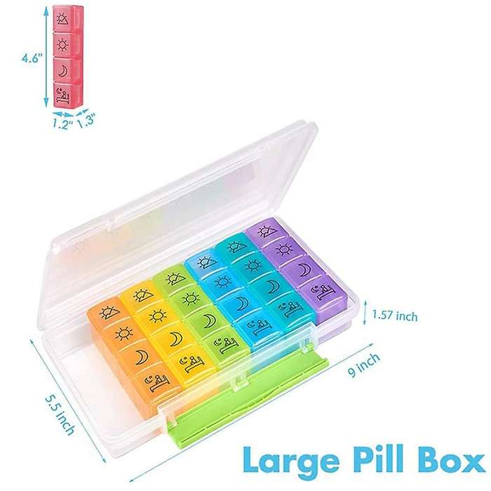 Large Daily Pill Organizer 4 Times A Day, Weekly Pill Box, 7 Day
