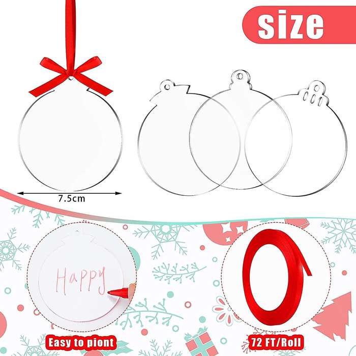 Acrylic Christmas Ornament Diy Blank Acrylic Ornament with Ribbon