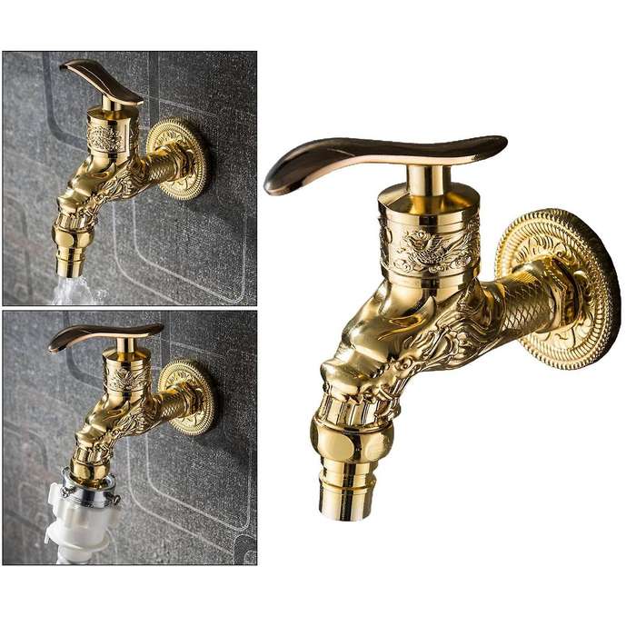 G1/2 Inch Outdoor Vintage Garden Wall Mounted Faucet-golden