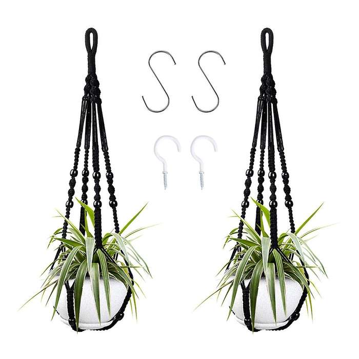 2pcs Macrame Hanging Planter, Hanging Planter Set(black)