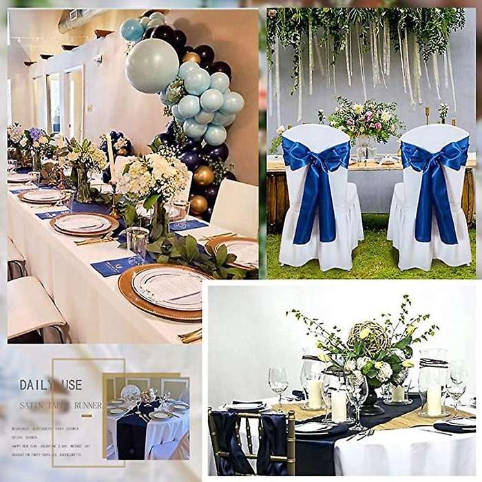 Set Of 5 Navy Blue Satin Table Runner 12x108 Inch Party Table Runner