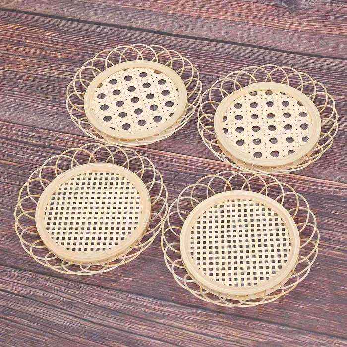 Rattan Placemat Cup Holder Vintage Drink Home Dining Table Decor