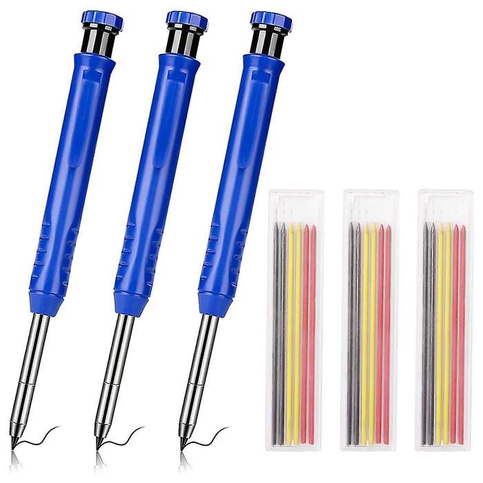 3 Pcs Solid Carpenter Pencils Set with 18 Pcs Refills In 3 Colors