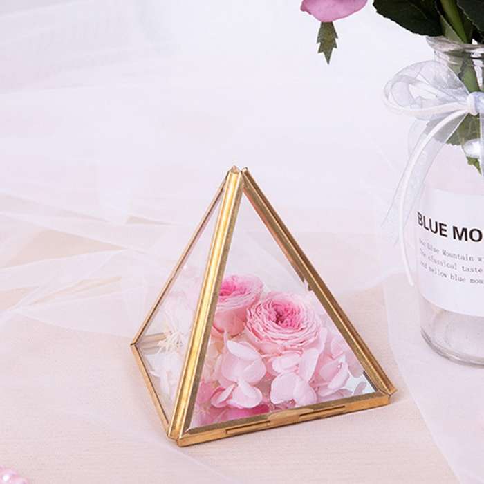 Glass Jewelry Box Golden Geometric Box for Wedding Birthday Gift S