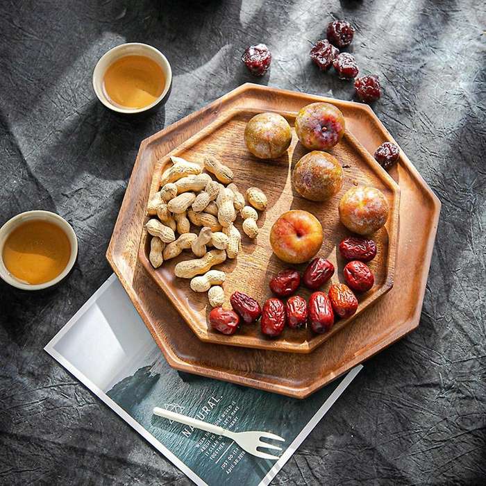 Wood Serving Plate Octagonal Plate Multipurpose Dinnerware Tray-b