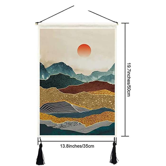 2 Pcs Mountain Tapestry with Tassels Misty Forest Tapestry Wall Art