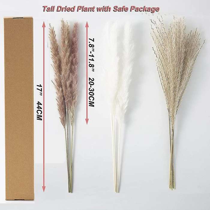 100pcs Dried Pompous Grass,17.5inch Dried Flowers for Boho Home Decor