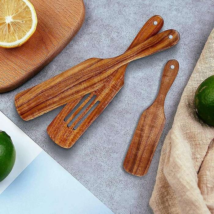 6 Pcs Wooden Spurtle Set, Teak Spurtle Set Heat Resistant Wooden