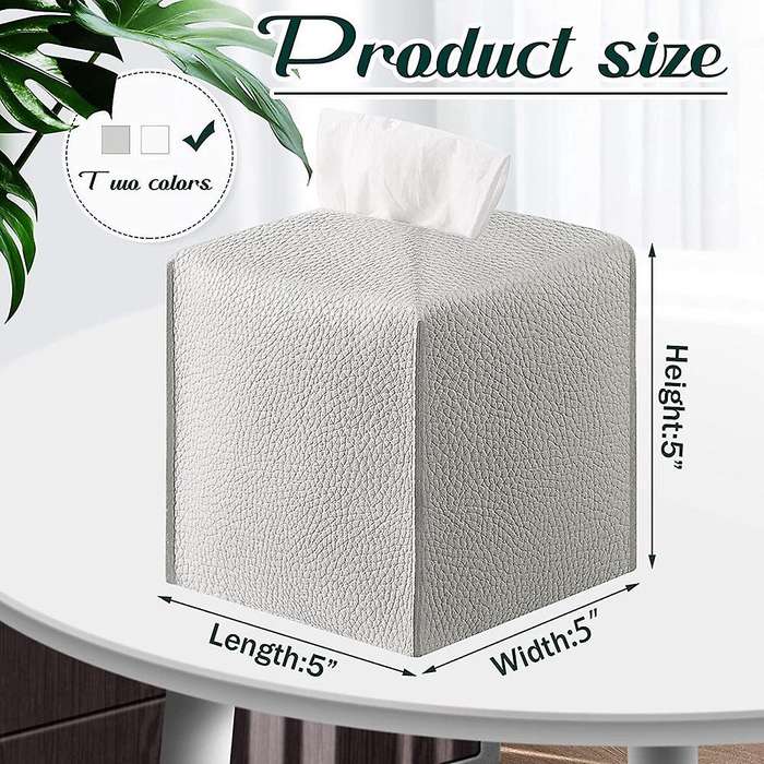 2 Pieces Pu Leather Tissue Box with Bottom Belt (white + Light Gray)