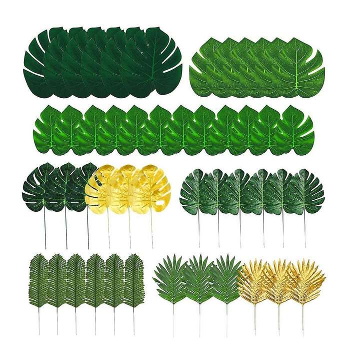 72 Pcs 9 Kinds Tropical Leaves Decoration Jungle Theme Party Supplies