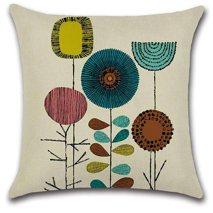 4 Pcs Abstract Flowers Pillowcase Linen Pillow Cover Home Decor