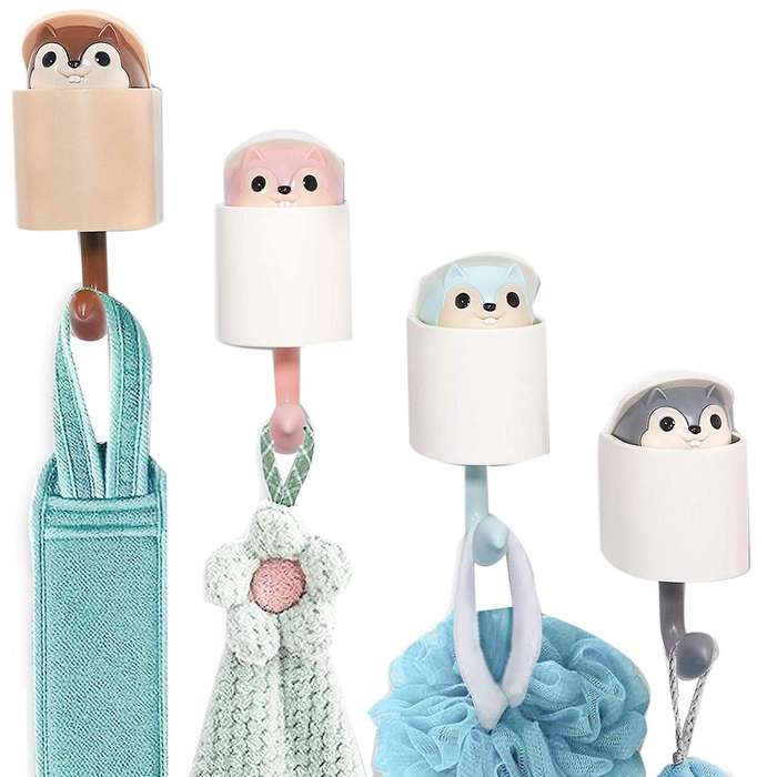4 Pcs Squirrel Wall Hook Key Holder, for Bathrooms,wall Decorative