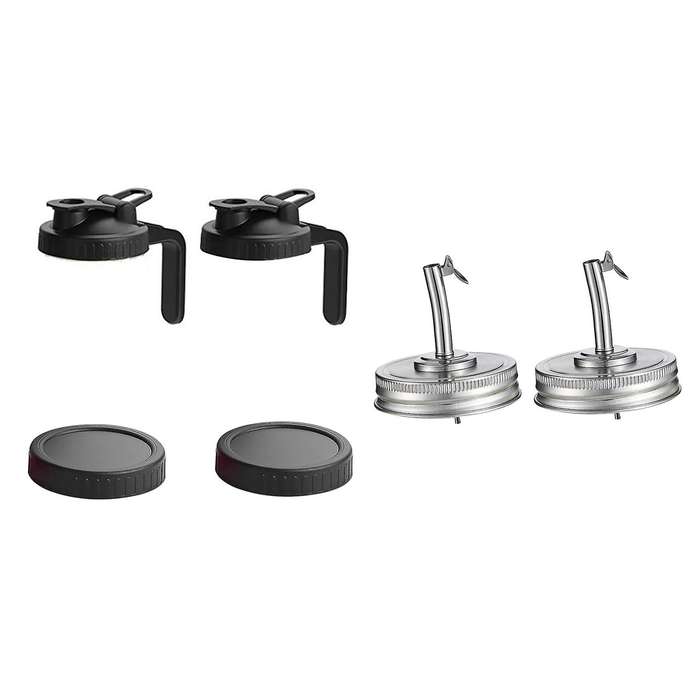 2 Pieces Jar Oil Spout Lid Dispenser Mouth with Caps for Mason Jar