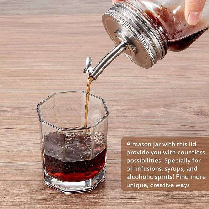 2 Pieces Jar Oil Spout Lid Dispenser Mouth with Caps for Mason Jar