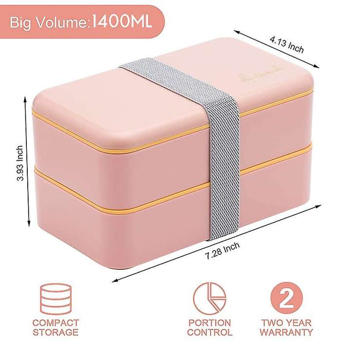 Bento Boxes for Adults Kids, All-in-one Stackable with Utensil, Pink