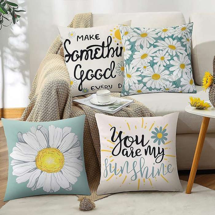 Summer Pillow Covers 18x18 Set Of 4 Farmhouse Summer Decorations