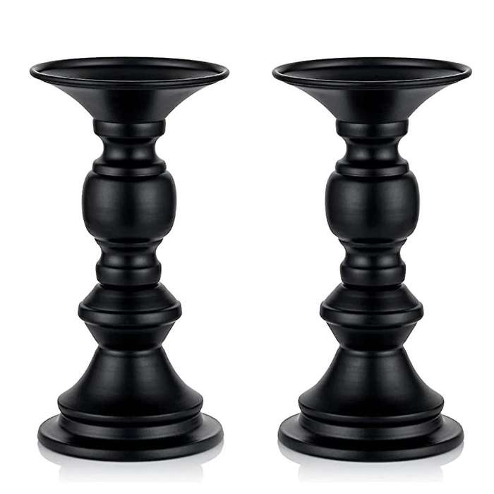 2pcs Candle Pillar Candle Holder, Christmas Halloween(black)