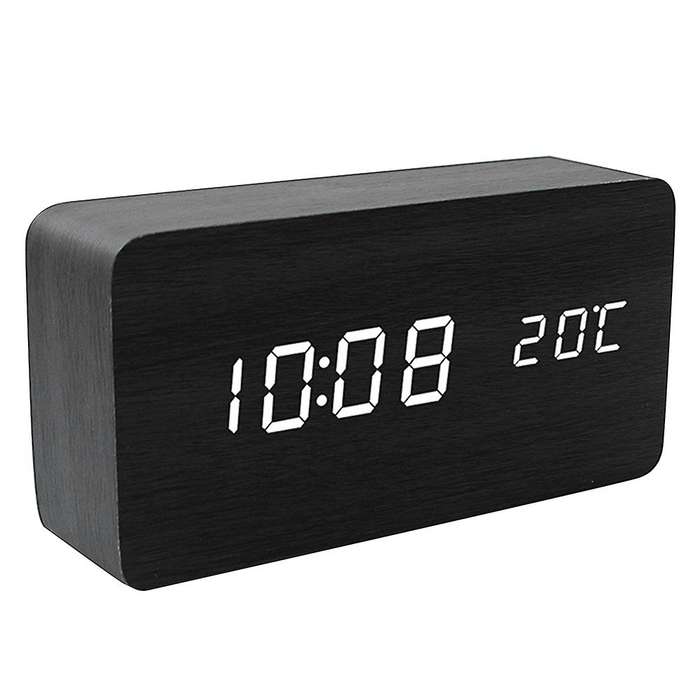 Wooden Led Alarm Clocks Digital Display Table Clock Black