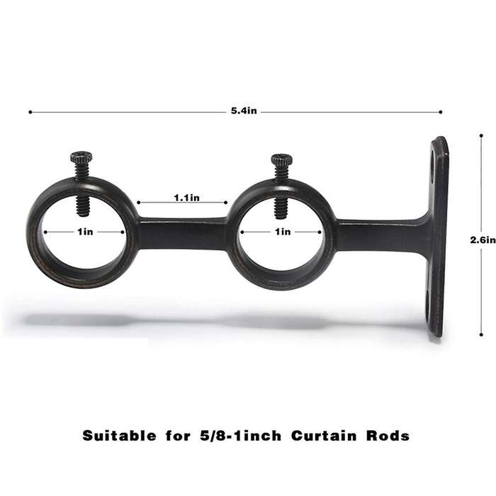 Adjustable Double Curtain Rod Brackets for Diameter Below 1.1 Inch