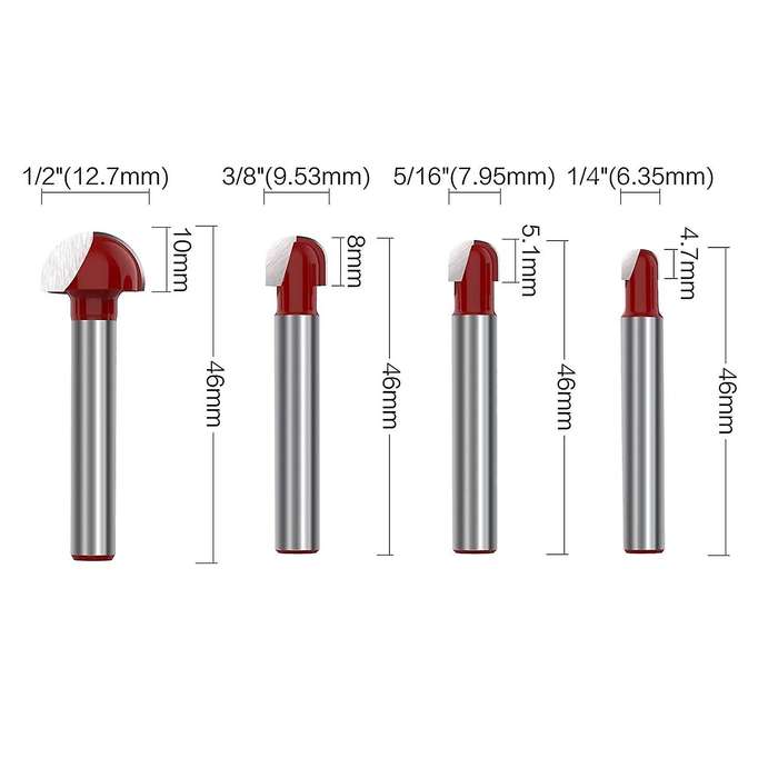 8pcs 1/4inch Router Carbide Double Flute Core Box Woodworking Tool