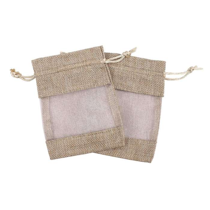 30pcs Flax Organza Bags Burlap Drawstring Pouch Wedding Bags 10x14cm