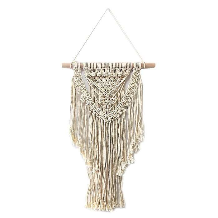 Macrame Boho Wall Hanging Decor, Geometric Tapestry with Long Tassel
