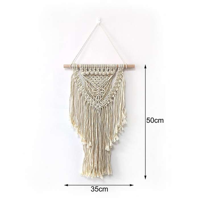 Macrame Boho Wall Hanging Decor, Geometric Tapestry with Long Tassel