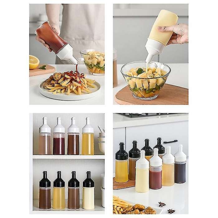 4 Pack Condiment Squeeze Bottles, Food Dispenser for Kitchen-black