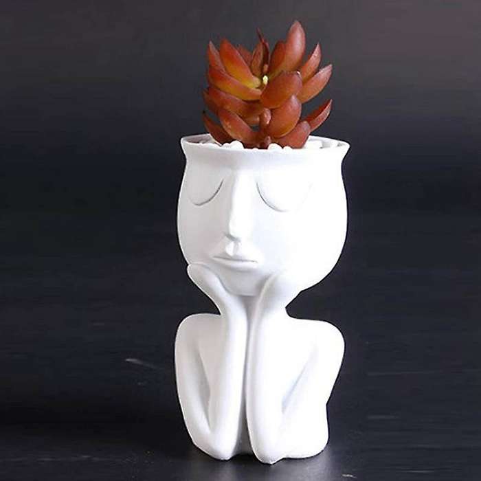 Abstract Human Sculpture Resin Plant Pot, Desktop Plant Container A